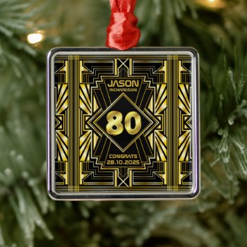 80th Birthday Art Deco Gold Black Great Gatsby Metal Ornament by BCVintageLove at Zazzle