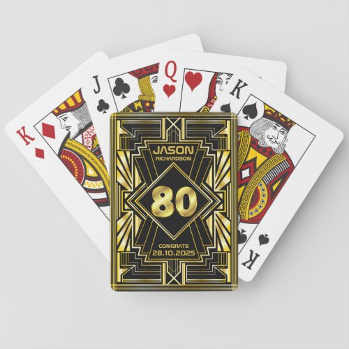 80th Birthday Art Deco Gold Black Great Gatsby Poker Cards