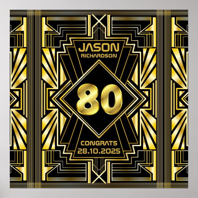 80th Birthday Art Deco Gold Black Great Gatsby Poster (Front)