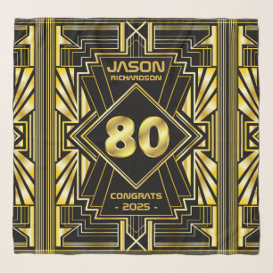 80th Birthday Art Deco Gold Black Great Gatsby Scarf