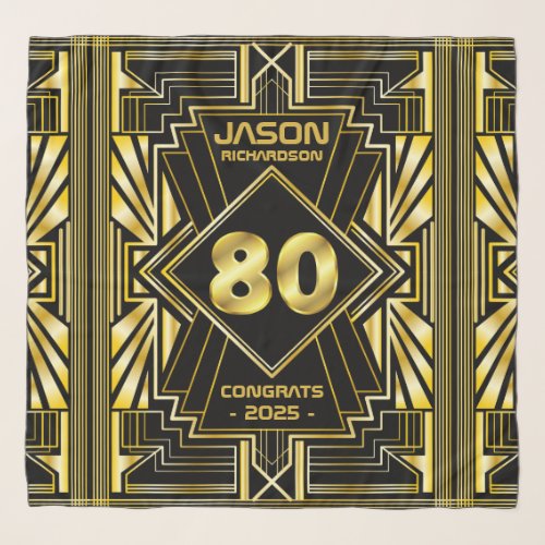 80th Birthday Art Deco Gold Black Great Gatsby Scarf