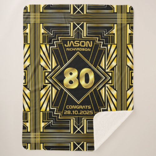 80th Birthday Art Deco Gold Black Great Gatsby Sherpa Blanket