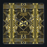 80th Birthday Art Deco Gold Black Great Gatsby Square Wall Clock<br><div class="desc">Celebrate your milestone birthday in style with this unique Art Deco-style,  Great Gatsby-inspired design featuring geometric shapes in bright gold over black background. An elegant,  classy,  gender neutral look perfect for commemorating that special birthday with the jazz-infused taste of the Roaring Twenties.</div>