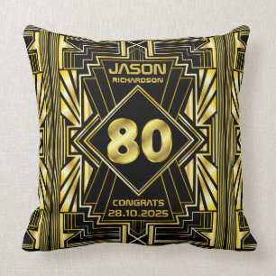 80th Birthday Art Deco Gold Black Great Gatsby Throw Pillow