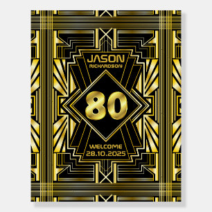 80th Birthday Art Deco Great Gatsby Welcome Gold Foam Board
