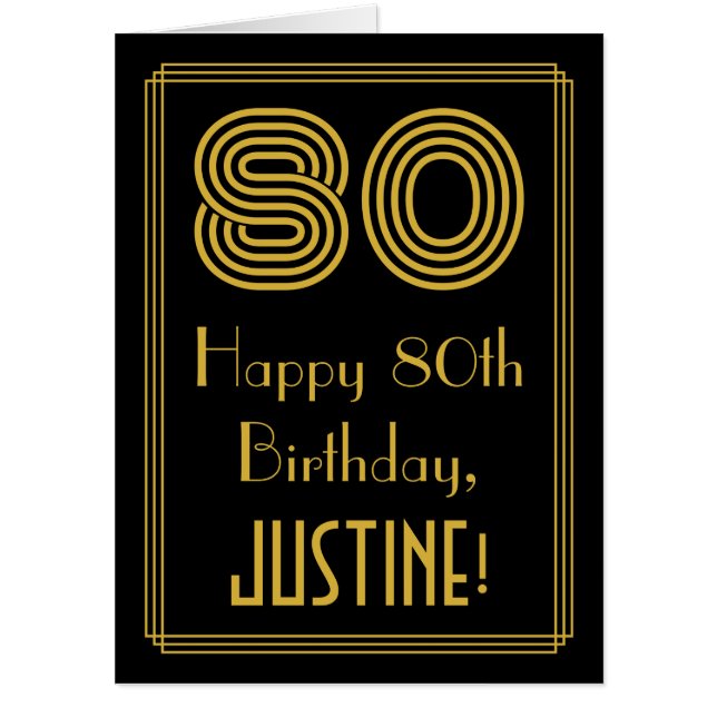 80th Birthday: Art Deco Inspired Look “80” + Name Card (Front)