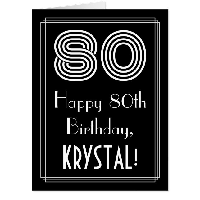 80th Birthday — Art Deco Inspired Look “80” + Name Card (Front)