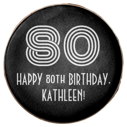 80th Birthday - Art Deco Inspired Look "80", Name Chocolate Covered Oreo (Front)