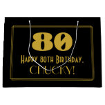 [ Thumbnail: 80th Birthday — Art Deco Inspired Look "80" & Name Gift Bag ]