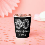 [ Thumbnail: 80th Birthday — Art Deco Inspired Look “80” + Name Paper Cups ]