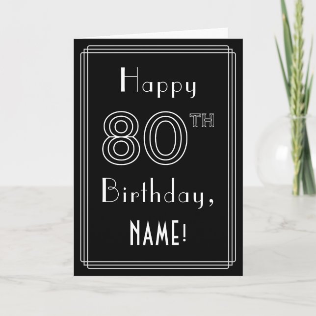 80th Birthday: Art Deco Style # 80 & Custom Name Card (Front)