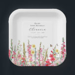 80th Birthday August Birth Flower Party Supplies Paper Plates<br><div class="desc">Perfect table decor for an August birthday party. Pink gladiolus is the birth flower for that month. It forms a pretty watercolor bottom border on this floral personalized plate. The birthday guest of honor's name, age and birthdate are placed above it using elegant calligraphy and typography. All text is editable....</div>