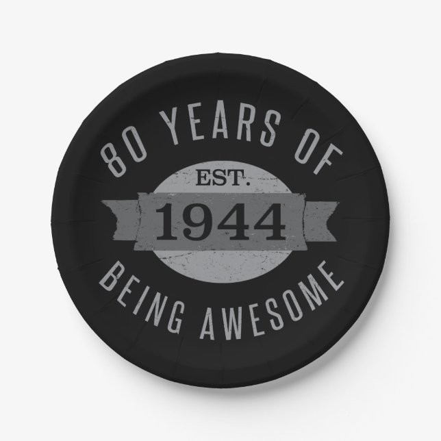 80th Birthday Awesome 1944 Paper Plates (Front)