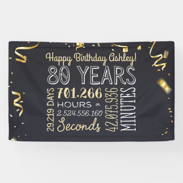 80th Birthday Banner - 80 Years in Hours & Seconds (Horizontal)
