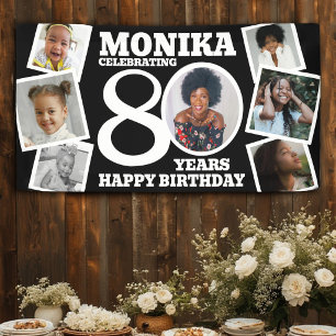 80th Birthday Banner Custom Photo black white