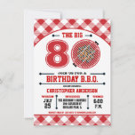 80th Birthday Barbecue Invitation<br><div class="desc">Celebrate the Big 8 O with this Birthday Barbecue Invitation with a red hot grill and gingham tablecloth pattern. Customize with your own text. Original Illustration by pj_design. Contact me for any help you need.</div>