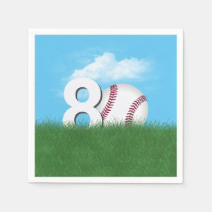 80th Birthday Baseball In Green Grass Napkins