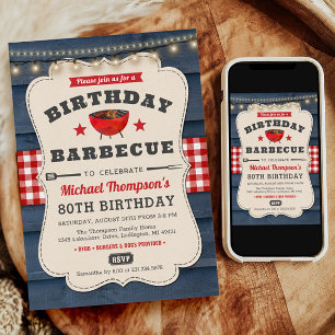 80th Birthday BBQ Summer Barbecue Party Invitation