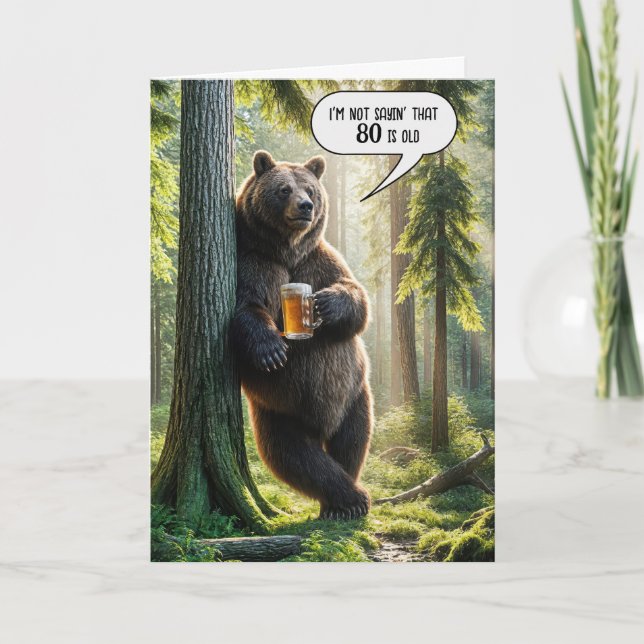 80th Birthday Bear With Beer Mug Card (Front)