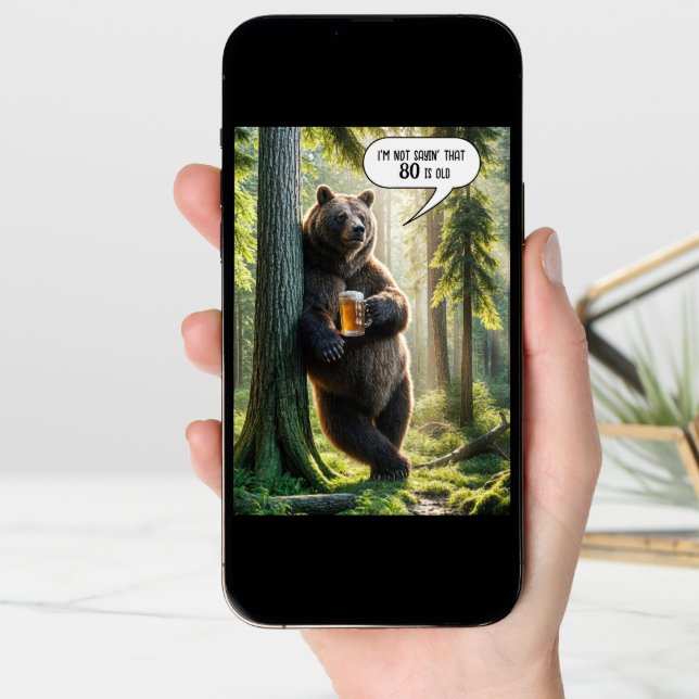 80th Birthday Bear With Beer Mug Card (Front Digital)