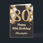 80th Birthday Black and Gold Balloons Confetti Card<br><div class="desc">80th Birthday Black and Gold Balloons Confetti Card. For further customization,  please click the "Customize it" button and use our design tool to modify this template.</div>