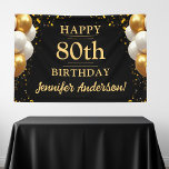 80th Birthday Black and Gold Celebration Banner<br><div class="desc">Celebrate in style with our 80th Birthday Black and Gold Celebration Banner! This elegant banner is designed with a striking black background accented by shimmering gold details, creating a luxurious and festive ambiance. Perfect for a milestone celebration, it features customizable text to honor the guest of honor, adding a personal...</div>