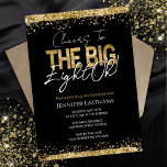 80th Birthday Black and Gold Invitation<br><div class="desc">Elegant Faux gold glitter with shimmering confetti highlights on the top and bottom border. All text is adjustable and easy to change for your own party needs. Great elegant 80th birthday template design. The Big Eight Oh!</div>