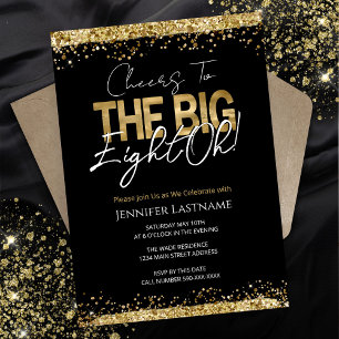 80th Birthday Black and Gold Invitation