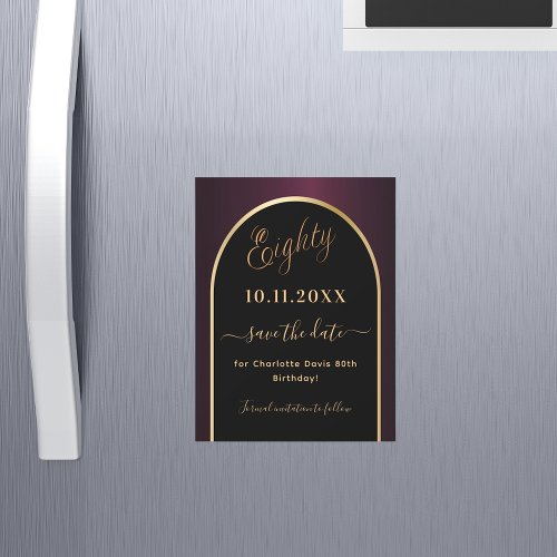 80th birthday black burgundy Save the Date magnet