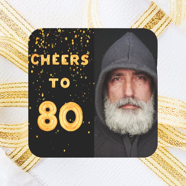 80th birthday black fold cheers men square sticker (Creator Uploaded)