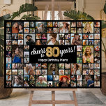 80th Birthday Black Gold 100 Photo Collage Foam Board<br><div class="desc">Elegant 80th birthday party foam board sign featuring a stylish black background that can be changed to any color,  a 100 photo collage of memories through the years,  the saying 'cheers to 80 years',  and their name.</div>