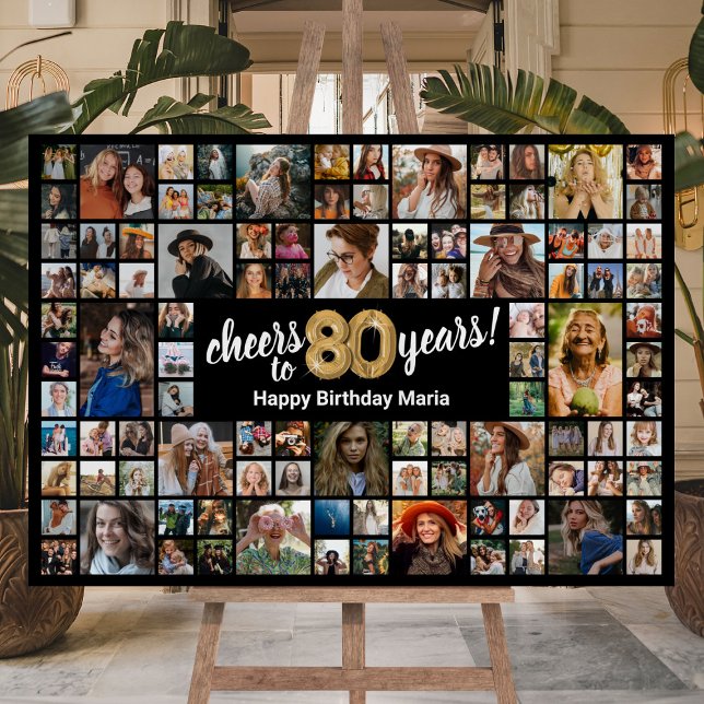 80th Birthday Black Gold 100 Photo Collage Foam Board (Creator Uploaded)