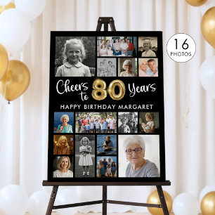 80th Birthday Black Gold 16 Photo Cheers to Years Foam Board