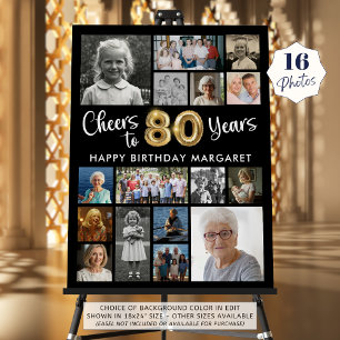 80th Birthday Black Gold 16 Photo Cheers to Years Foam Board