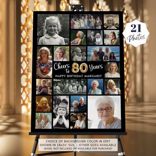 80th Birthday Black Gold 21 Photo Cheers to Years Foam Board (Creator Uploaded)