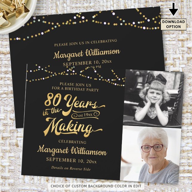 80th Birthday  Black Gold 80 YEARS IN THE MAKING Invitation (Creator Uploaded)