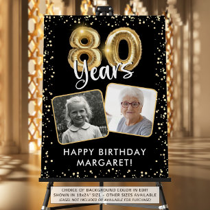 80th Birthday Black Gold Balloon Confetti 2 Photos Foam Board
