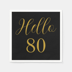 80th Birthday Black Gold Birthday Party Napkins