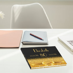 80th birthday black gold bow classic elegant guest book