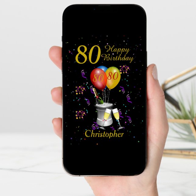 80th Birthday Black Gold Celebration Card (Front Digital)
