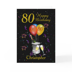 80th Birthday Black Gold Celebration Card