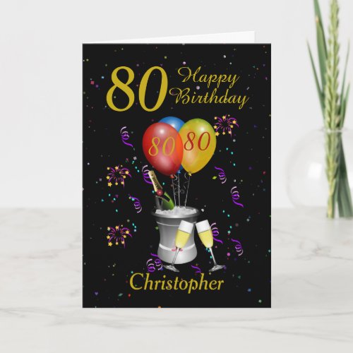 80th Birthday Black Gold Celebration Card
