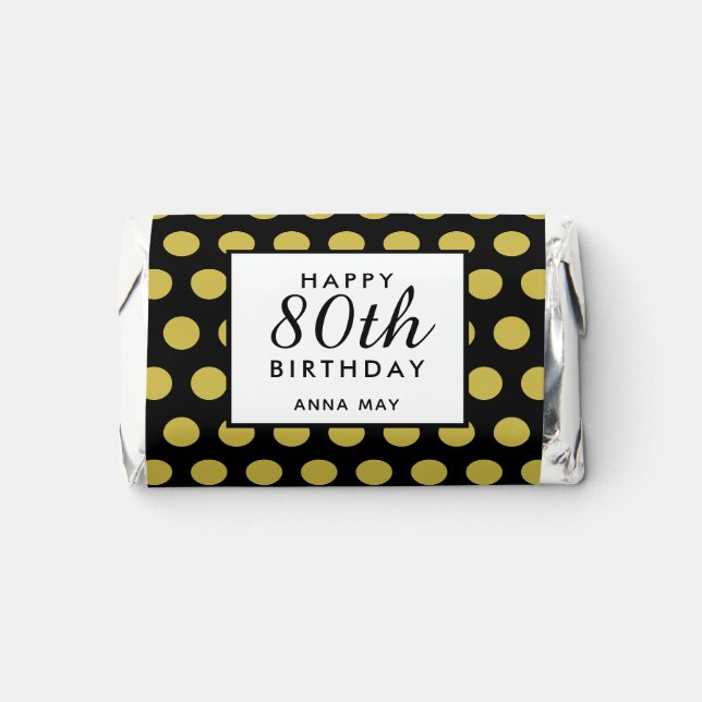 80th Birthday Black Gold Dots Personalized Party Hershey's Miniatures (Front)