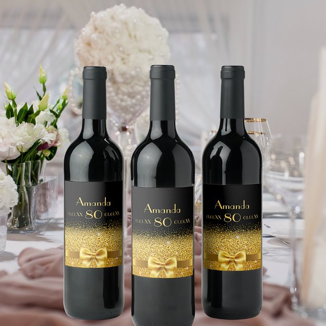 80th birthday black gold elegant name wine label (Creator Uploaded)