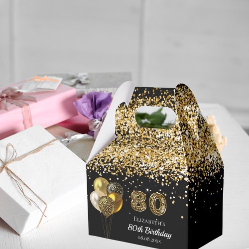 80th birthday black gold glitter leopard thank you favor boxes