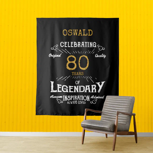 80th Birthday Black Gold Legendary Photo Backdrop Zazzle