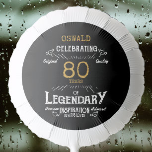 80th Birthday Black Gold Legendary Retro Balloon