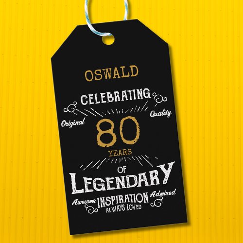 80th Birthday Black Gold  Legendary Vintage Gift Tags