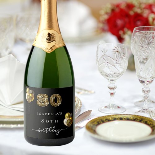 80th birthday black gold leopard animal  sparkling wine label