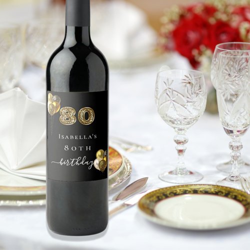 80th birthday black gold leopard animal wine label
